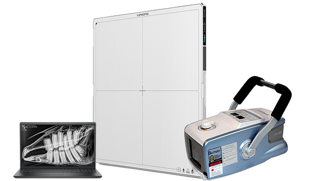 Combo 02 — Detector Digital VIVIX-S 4343VW + Raio-X Portátil VET-20BT (90 kVp / 20 mA)